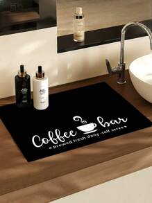 SHEIN 1 件家居装饰咖啡杯印花排水垫，新型吸水厨房台面干燥垫，厨房用具干燥垫 - 碗碟干燥垫，适用于厨房台面，适用于咖啡机、浓缩咖啡机等。 - 黑與白 - 查看 8