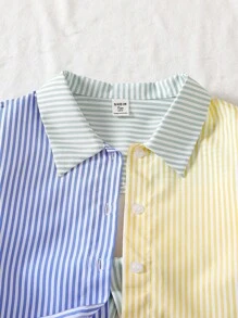 2 件套青少年女孩领撞色蝴蝶结衬衫和撞色短裤 - 彩色 - 查看 4