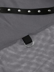 ROMWE Grunge Punk 朋克摇滚铆钉网眼镂空肩部女式 T 恤，音乐节，夏季