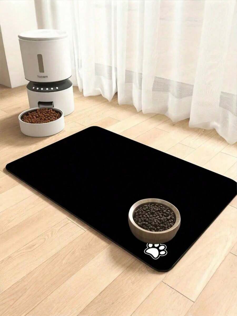1 Pc Pet Feeding Mat, Dog And Cat Food Mats Contain Spills Protects Floors, Placemats For Dogs Water Bowl, Pets Accessories - Black and White - View 1