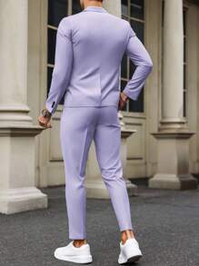 Calvornis 男士纯色夹克和裤子套装，老钱风格 - 淡紫色 - 查看 2
