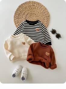 3 pezzi Set di felpe a maniche lunghe per neonati con motivi a righe e cartoni animati, abbigliamento autunnale