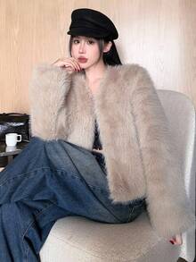 DAZY 修身时尚又充满活力的百搭蓬松女式外套 - 卡其色 - 查看 14