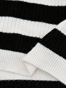 Sunspun New Comfortable Asymmetrical Neck Striped Long Sleeve Sweater Dress Fall Winter Cloth For Women Autumn