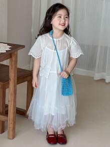 Dazy Kids 女童夏季纯色休闲清新衬衫套装 - 杏色 - 查看 9