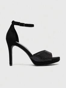 CUCCOO SZL Sandalias de tacón alto con plataforma, puntera abierta, con brillos y cristales para mujer. Tacones de fiesta y discoteca de lujo, color plateado brillante y sexy.