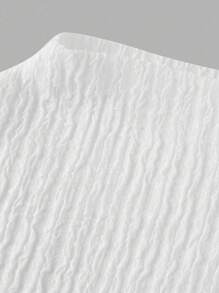 SHEIN Tween Girls Casual Knit Textured Fitted Mock Neck Ruched Asymmetric Hem Top, Suitable For Back To School In Spring/Summer, Cute Tops Teen Girl, Ribbed Tween Summer Tops, - White - View 3