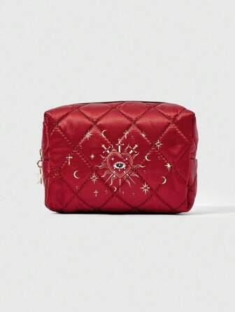 Hippie Fashionable Eye, Heart, Star & Rhinestone Decor Large Capacity Portable Cosmetic Bag 1337053