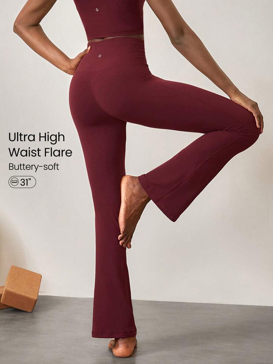 GLOWMODE 31" FeatherFit™ Ultra-High-Waisted Curved Seam Flared Leggings Pants Low Impact Yoga Daily