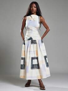 NYA SZN 无袖高领低腰早午餐特殊场合约会生日毕业礼服婚礼宾客新娘派对度假春夏长裙女装 - 彩色 - 查看 1