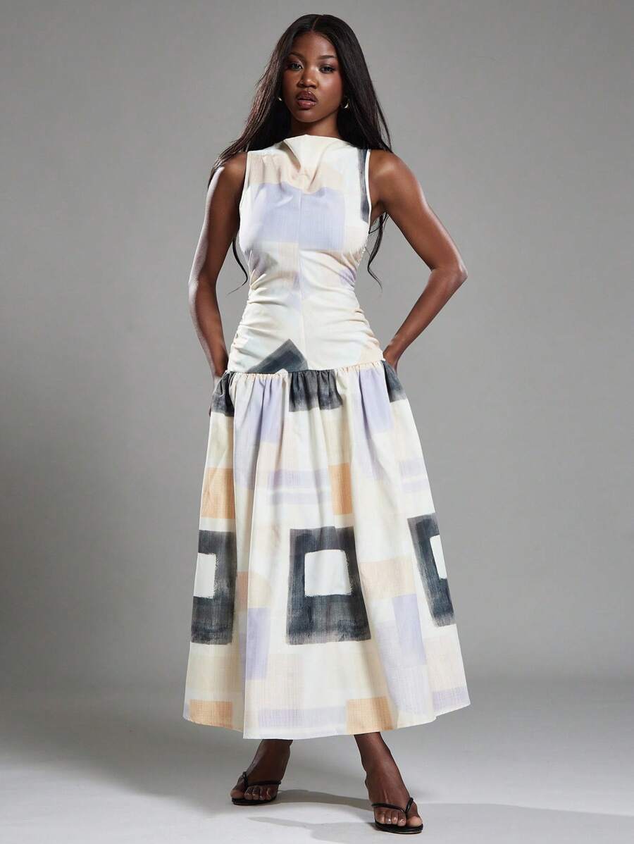 NYA SZN 无袖高领低腰早午餐特殊场合约会生日毕业礼服婚礼宾客新娘派对度假春夏长裙女装 - 彩色 - 查看 1