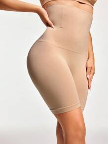 Solid Wideband Waist Shapewear Shorts - Apricot - View 5