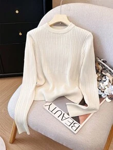 Franclia Women's Autumn/Winter New French Romantic Casual Versatile Simple Elegant Knit Pullover Fall Cloth For Women - Apricot - View 2