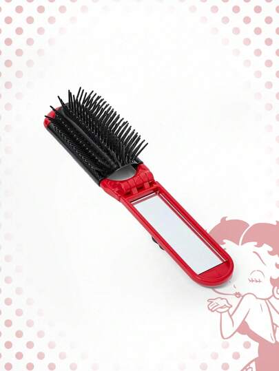 Betty Boop | ROMWE Peine personalizado con diseño de personaje de dibujos animados, cepillo de cabello portátil con cojín de aire, peine y espejo plegables 2 en 1, accesorio para volver a la escuela