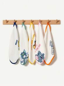 TOM & JERRY X SHEIN 5条/包 卡通图案 柔软舒适的三角巾围兜，多色多用途拍嗝巾 - 彩色 - 查看 3