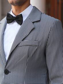 Manfinity Bizformal 男士商务通勤格子西装外套和裤子套装 - 黑色 - 查看 4