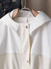 INAWLY Women's Fashionable Minimalist Contrast Color Long Sleeve Hooded Casual Jacket Fall Cloth For Women - White - View 3