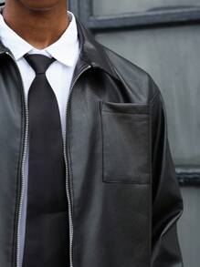 PAVTROS Áo khoác da PU tay dài ngắn có khóa kéo Manfinity Streetrush dành cho nam, Áo khoác da đen nam, Áo khoác da ngắn nam, Áo khoác ngoài da đen, Áo khoác giả da nam, Áo khoác ngắn có khóa kéo, Áo khoác giả da ngắn, Áo khoác phong cách đường phố, Áo khoác bomber giả da nam, Áo khoác ngắn nam, Áo khoác da đen cho nam, Áo da nam, Thu Đông - màu đen - Xem 4