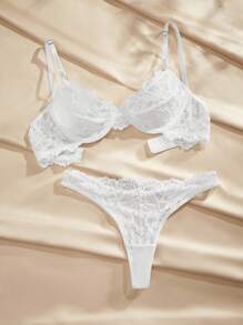 Charlaine 花卉蕾絲內衣套裝 - 白色 - 查看 5