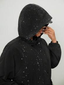 SHEIN EZwear 大码女式黑色长款束腰风衣，秋冬装、秋季、返校装、商务休闲装、办公室装、工作装、教师装 - 黑色 - 查看 5