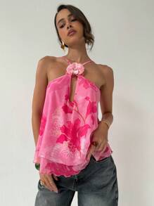 Aloruh Damen Lässig Blumen Muster Dekorativer Trägertop, Sommer