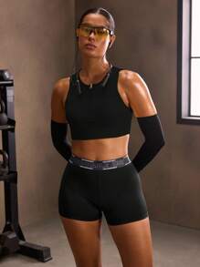 Powerista Black High Impact Sports Bra With Back Cutouts For Workouts - Black - View 6