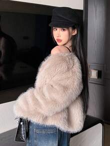 DAZY 修身时尚又充满活力的百搭蓬松女式外套 - 卡其色 - 查看 2