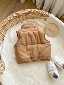 SHEIN Newborn Baby Girl Cute Casual Camel Color Thermal Lined  Jacket, Suitable For Autumn/Winter Baby Vest Toddler Vest Neutral Baby Clothes Baby Winter Clothes Brown Baby Vest Fall