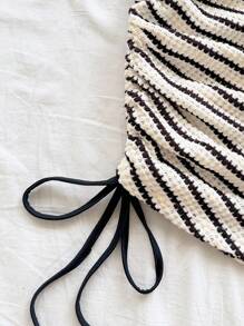 Soleia 女士度假活力条纹不对称扭纹抽绳褶饰紧身迷你连衣裙，时尚休闲，海滩，派对 - 咖啡 - 查看 6