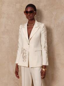 SHEIN Privé VITNOS 新款优雅女士套装，秋季服装，商务休闲女装，女士办公室着装，女士教师装，奢华舞会聚会派对宴会，低调奢华闪耀的节日派对狂欢节郊游度假热门户外丰富层次感婚礼季宴会万圣节圣诞节新年时尚秋季新款女士晚宴之夜精致浪漫 - 杏色 - 查看 8