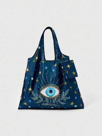 Fairycore 1 pieza Bolso de mano plegable con motivo celestial con forma de ojo, de gran capacidad, con monedero incorporado
