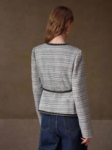 MOTF PREMIUM 粗花呢纽扣轻便夹克 - 黑與白 - 查看 5