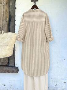 EMERY ROSE 休闲条纹半襟前短后长衬衫 - 彩色 - 查看 2