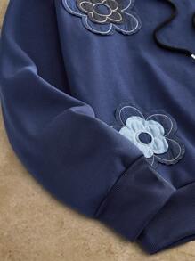 Manfinity NXTstreet Men's Casual Floral Embroidered Loose Fit Drop Shoulder Hoodie, For Fall Winter - Blue - View 5