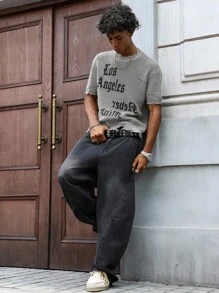 PAVTROS Manfinity Streetrush Blogger Design Rhinestone & English Text Print Casual Men's Vest Back To Shcool - Grey - View 4