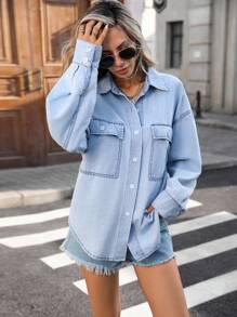 EMERY ROSE Casual & Elegant Women's Denim Jacket - Blue - View 3