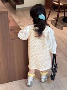 DAZY 2件套女婴圆领缀饰连衣裙和休闲蝴蝶结衬衫套装