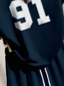 INAWLY Summer Casual Versatile Numeric Print Women's T-Shirt And Shorts Set - Navy Blue - View 8