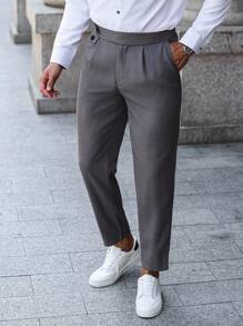 Manfinity Bizformal Men's Casual Commuter Solid Color Tapered Suit Pants - Grey - View 1