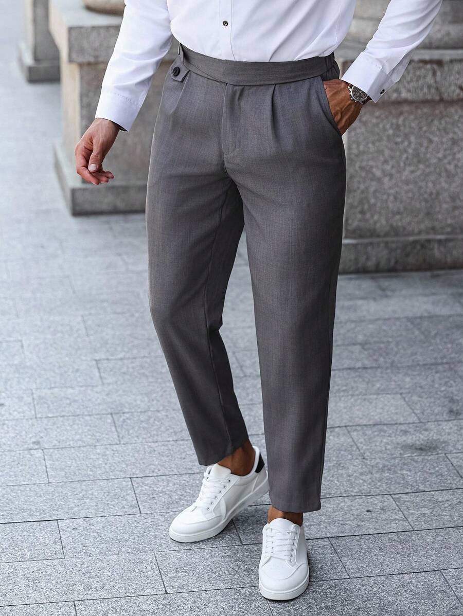 Manfinity Bizformal Men's Casual Commuter Solid Color Tapered Suit Pants - Grey - View 1