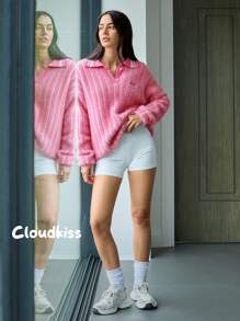 Fluxe Women's Everyday Casual Loose Fit Long Sleeve Knit Sweater,Back To School Pink Sweater,Back To School,Autumn Clothes