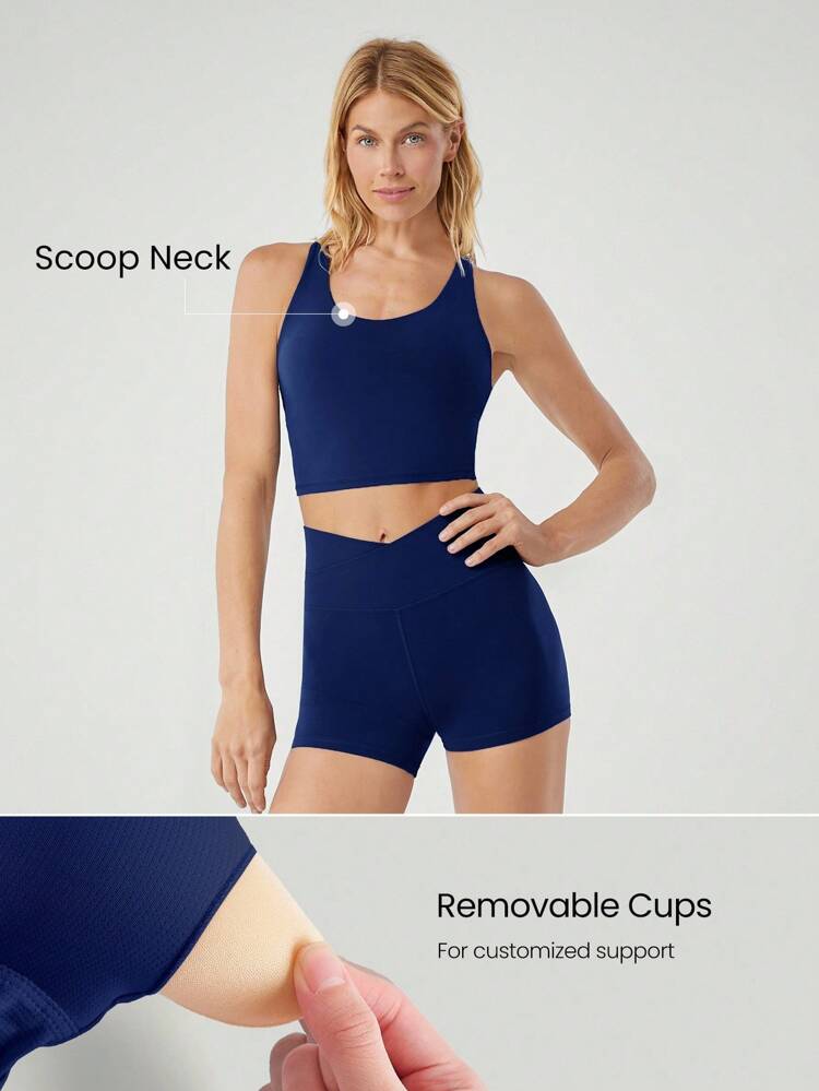 Soutien-gorge de sport FeatherFit™ avec bretelles croisées en forme de longline, soutien léger, pour studio de yoga, gym, usage quotidien