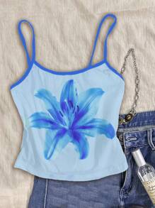 Attitoon 3pcs Casual Vacation Style Cream Yellow Chill Vacation Tropical Hibiscus, Blue Hibiscus, Blue Starfish & Seashell Beach Print Women Camisole Sexy Spaghetti Strap Tank Tops, Suitable For Summer Vacation Suitable For Going Out,Halter Top