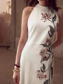 MOTF PREMIUM EMBROIDERY SPLIT THIGH DRESS - White - View 4