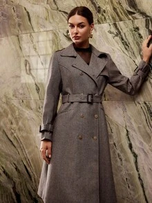 MOTF PREMIUM DOUBLE BREASTED BELTED OVERCOAT - Grey - View 6