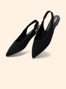 CUCCOO BASICS Women's Pointed Toe Flat Shoes, Black Knit Material, Comfortable Breathable Slip-On Flats For Christmas Spring Shoes - Black - View 4