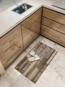 SHEIN 1 件木纹柔软舒适厨房垫，防水防油入口门垫，易于清洁吸水耐用卧室床边地毯，适用于客厅走廊浴室洗衣房装饰 - 彩色 - 查看 9