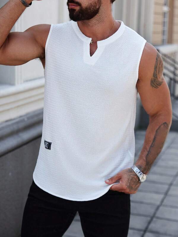 Manfinity Homme Plus Size Men's Letter Graphic V-Neck Casual Tank Top