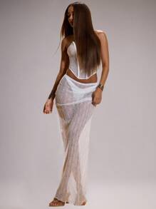 MUSERA Chân váy maxi dáng suông cạp thấp bằng ren (chỉ phần dưới) dành cho kỳ nghỉ hè, lễ hội, gợi cảm, thích hợp cho câu lạc bộ, sau buổi biểu diễn, bãi biển, Y2K, Lễ Phục Sinh. - trắng - Xem 2