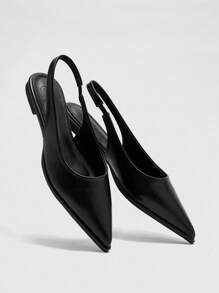 CUCCOO BIZCHIC Giày bệt đế bằng mũi nhọn màu trơn đơn giản dành cho nữ, đi làm, màu đen, phù hợp đi làm - màu đen - Xem 6